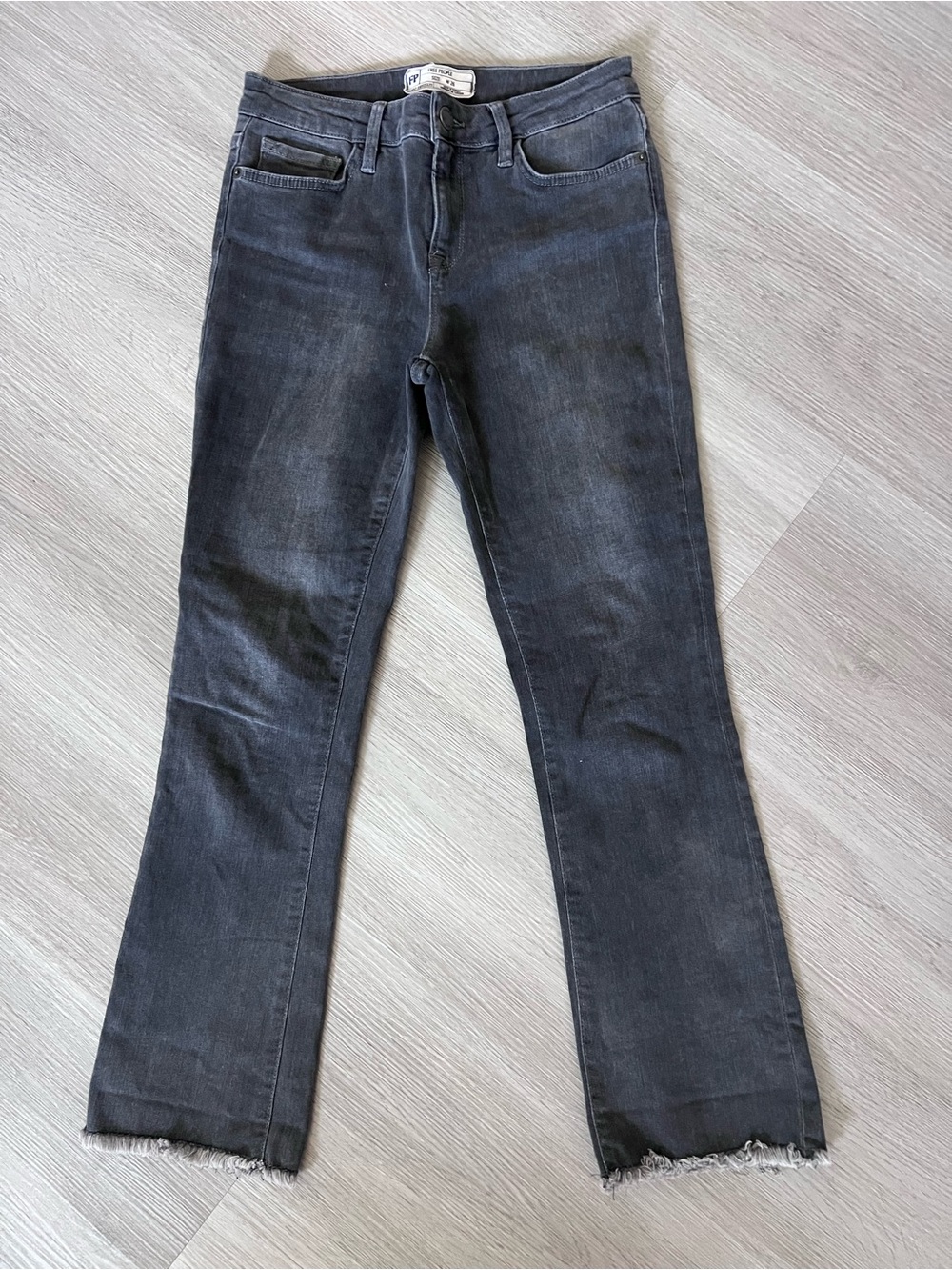 FREE PEOPLE Black Washed Straight-Leg Jeans